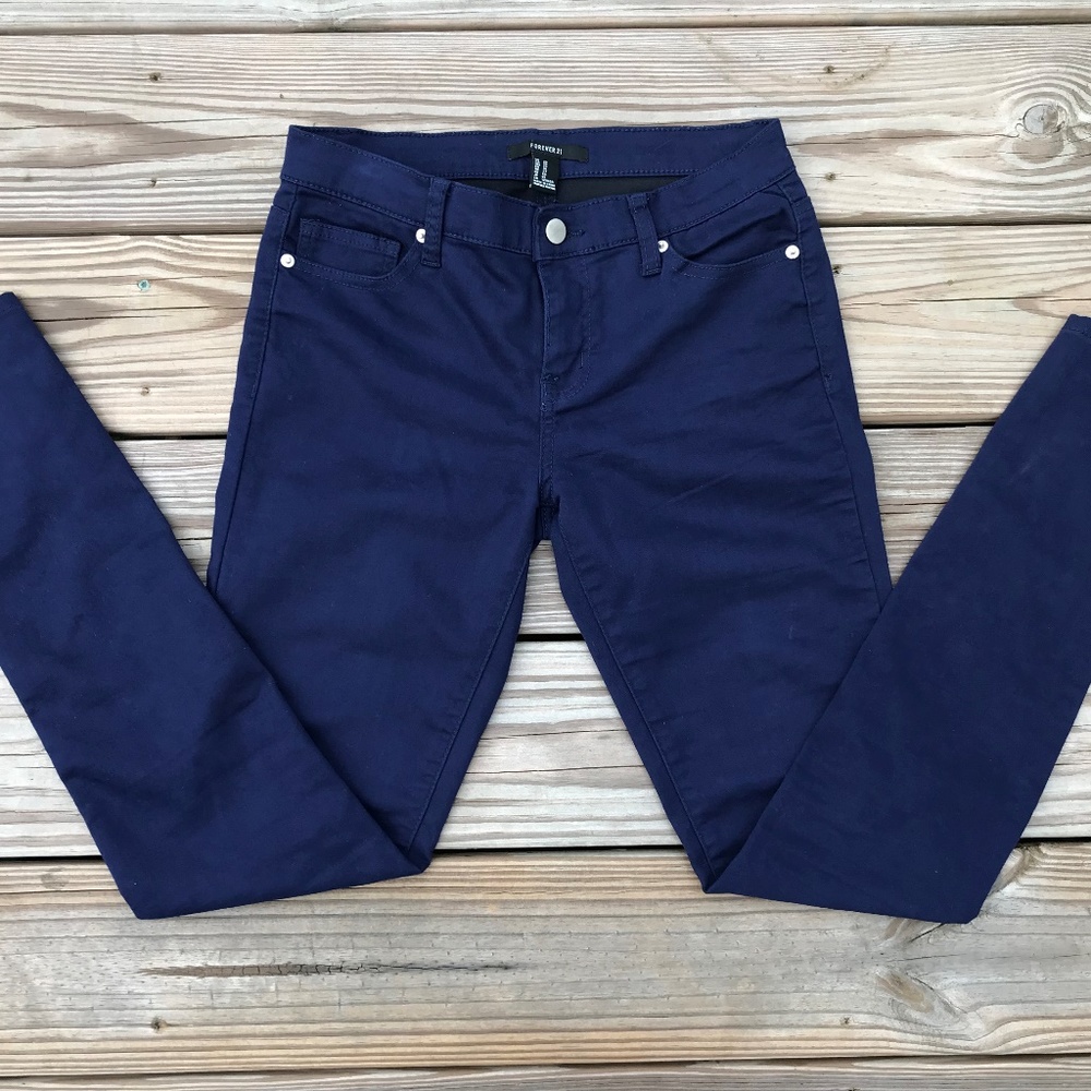 Forever 21 Women Legging Jeans Navy Blue Skinny St - Picture 1 of 8